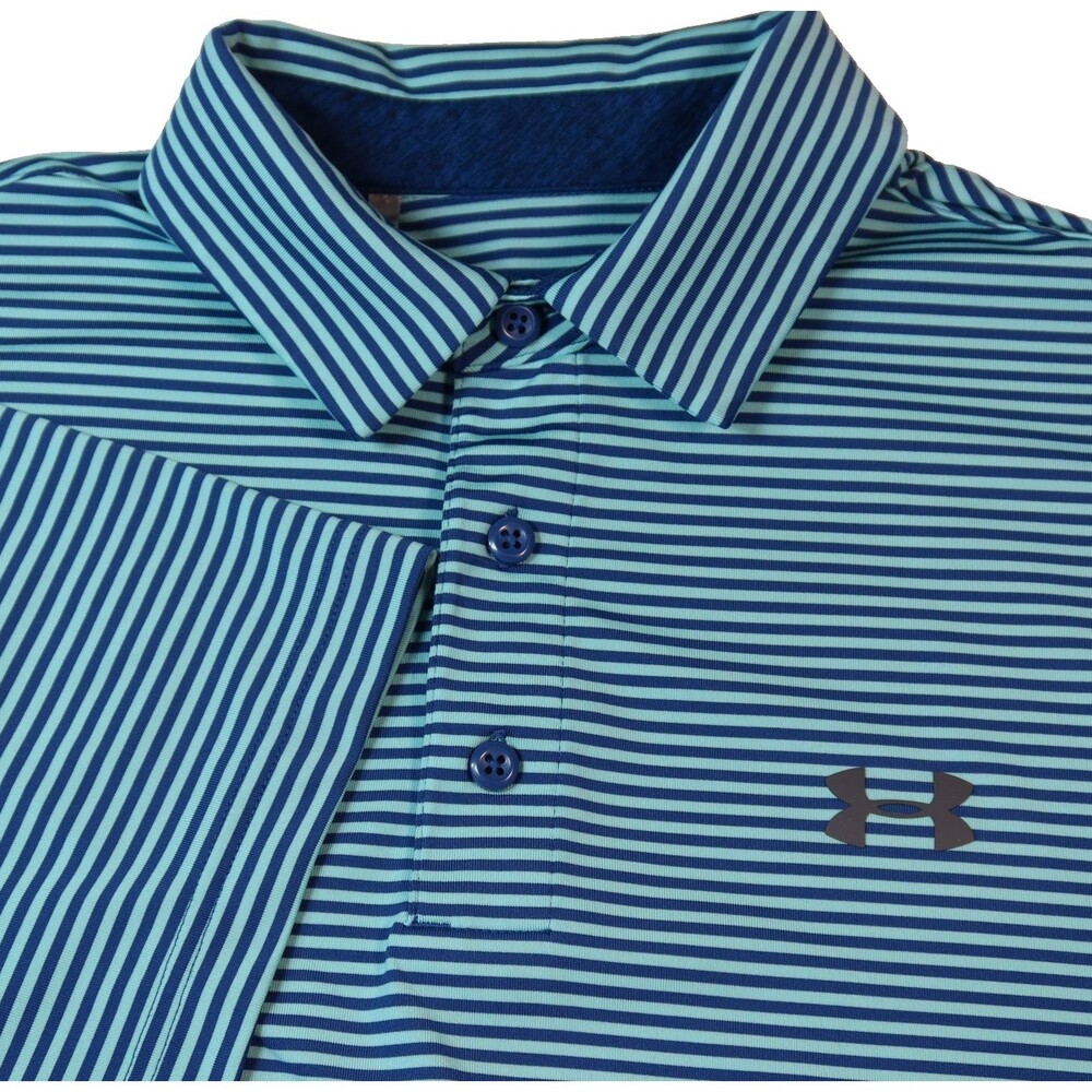 Under Armour Performance Polo Shirt Mens Med Blue Striped Short Sleeve HeatGear